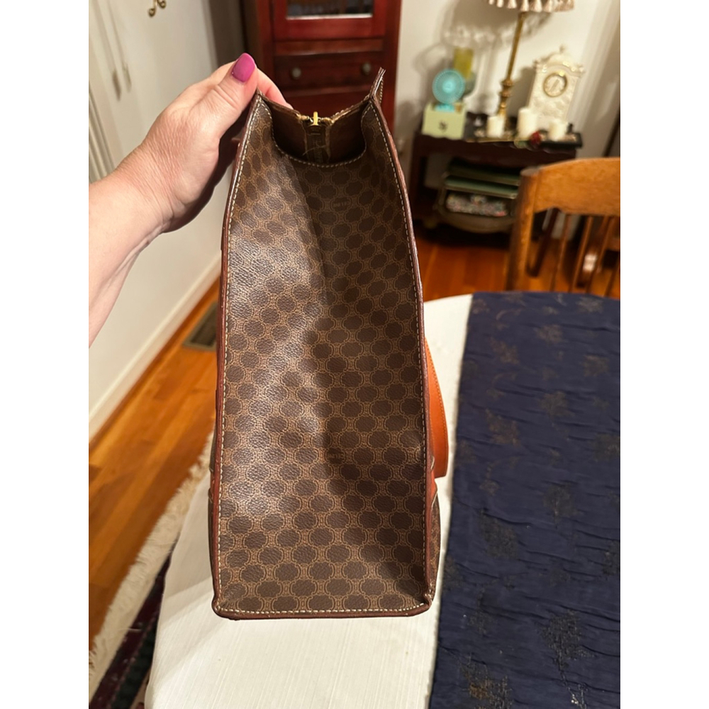Celine Brown Macadam Monogram Orange Stripe Tote Bag - Picture 9 of 16